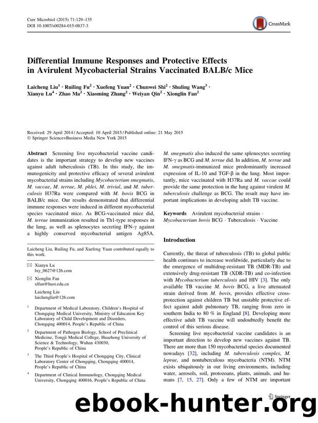 Differential Immune Responses and Protective Effects in Avirulent Mycobacterial Strains Vaccinated BALBc Mice by unknow