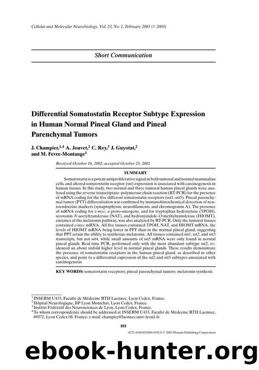 Differential Somatostatin Receptor Subtype Expression in Human Normal Pineal Gland and Pineal Parenchymal Tumors by Unknown