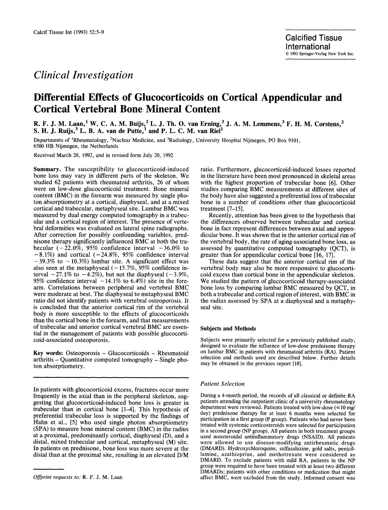 Differential effects of glucocorticoids on cortical appendicular and cortical vertebral bone mineral content by Unknown