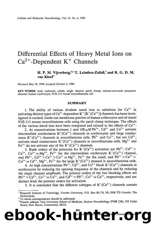 Differential effects of heavy metal ions on Ca <Superscript>2+ <Superscript>-dependent K <Superscript>+ <Superscript> channels by Unknown