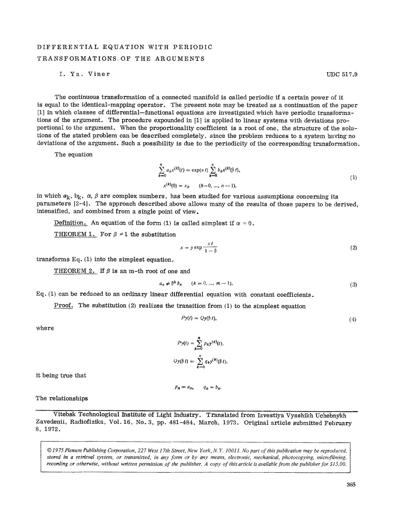 Differential equation with periodic transformations of the arguments by Unknown