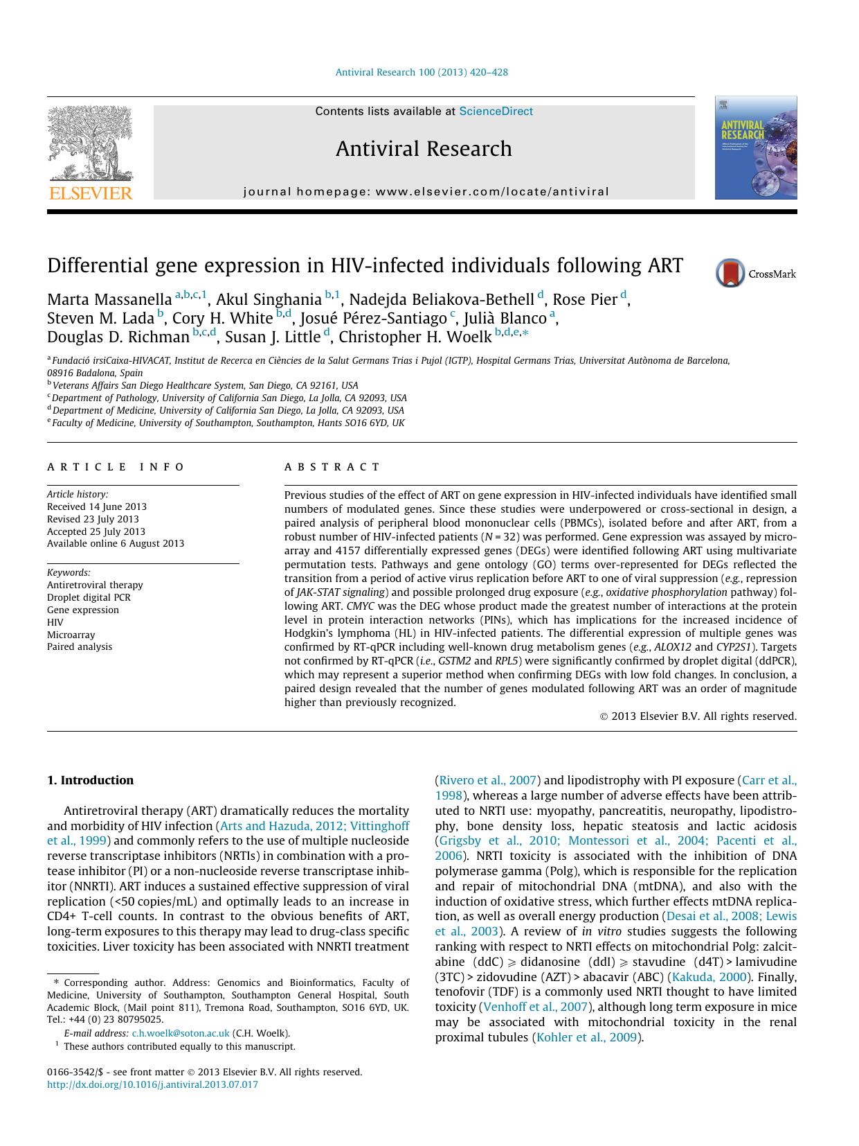 Differential gene expression in HIV-infected individuals following ART by unknow