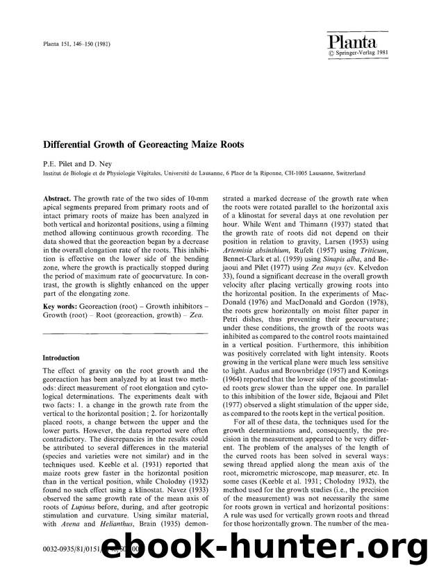 Differential growth of georeacting maize roots by Unknown