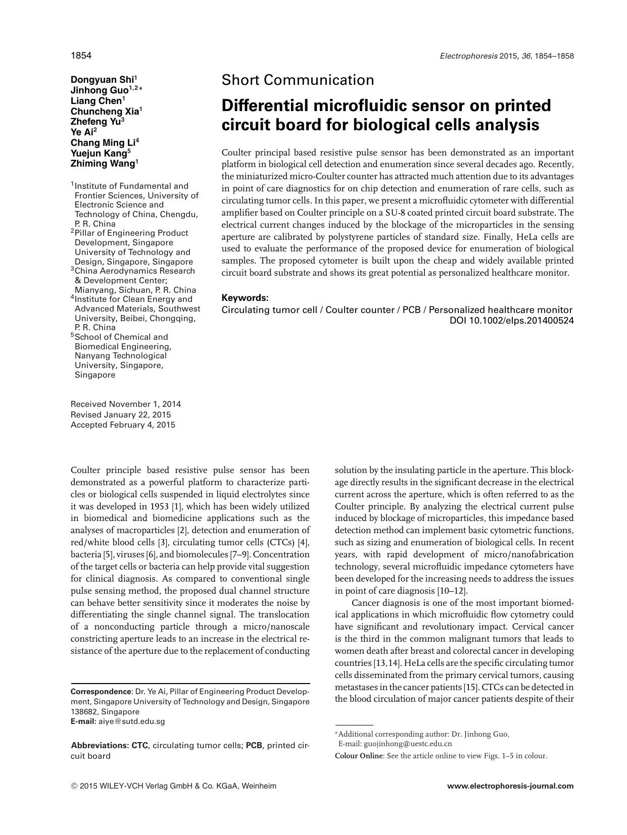 Differential microfluidic sensor on printed circuit board for biological cells analysis by Unknown