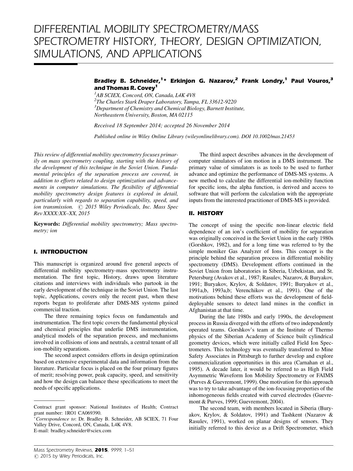 Differential mobility spectrometrymass spectrometry history, theory, design optimization, simulations, and applications by Unknown