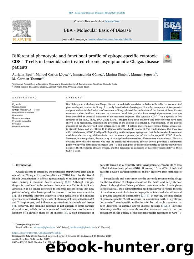 Differential phenotypic and functional profile of epitope-specific cytotoxic CD8+ T cells in benznidazole-treated chronic asymptomatic Chagas disease patients by unknow