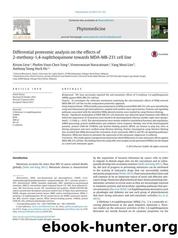 Differential proteomic analysis on the effects of 2-methoxy-1,4-naphthoquinone towards MDA-MB-231 cell line by Kitson Liew & Phelim Voon Chen Yong & Visweswaran Navaratnam & Yang Mooi Lim & Anthony Siong Hock Ho