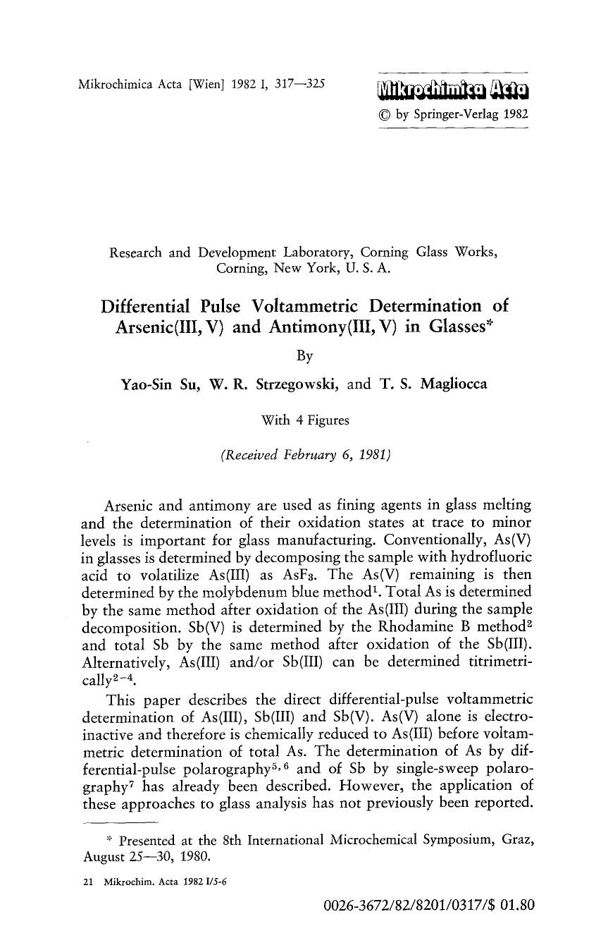 Differential pulse voltammetric determination of arsenic(III, V) and antimony (III, V) in glasses by Unknown