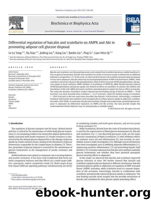 Differential regulation of baicalin and scutellarin on AMPK and Akt in promoting adipose cell glucose disposal by Le-Le Yang & Na Xiao & Jinfeng Liu & Kang Liu & Baolin Liu & Ping Li & Lian-Wen Qi