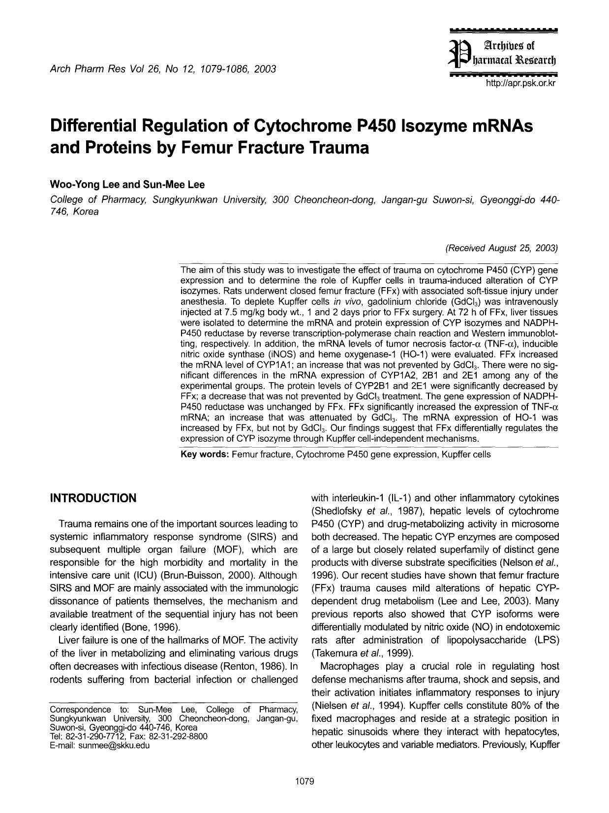 Differential regulation of cytochrome P450 isozyme mRNAs and proteins by femur fracture trauma by Unknown