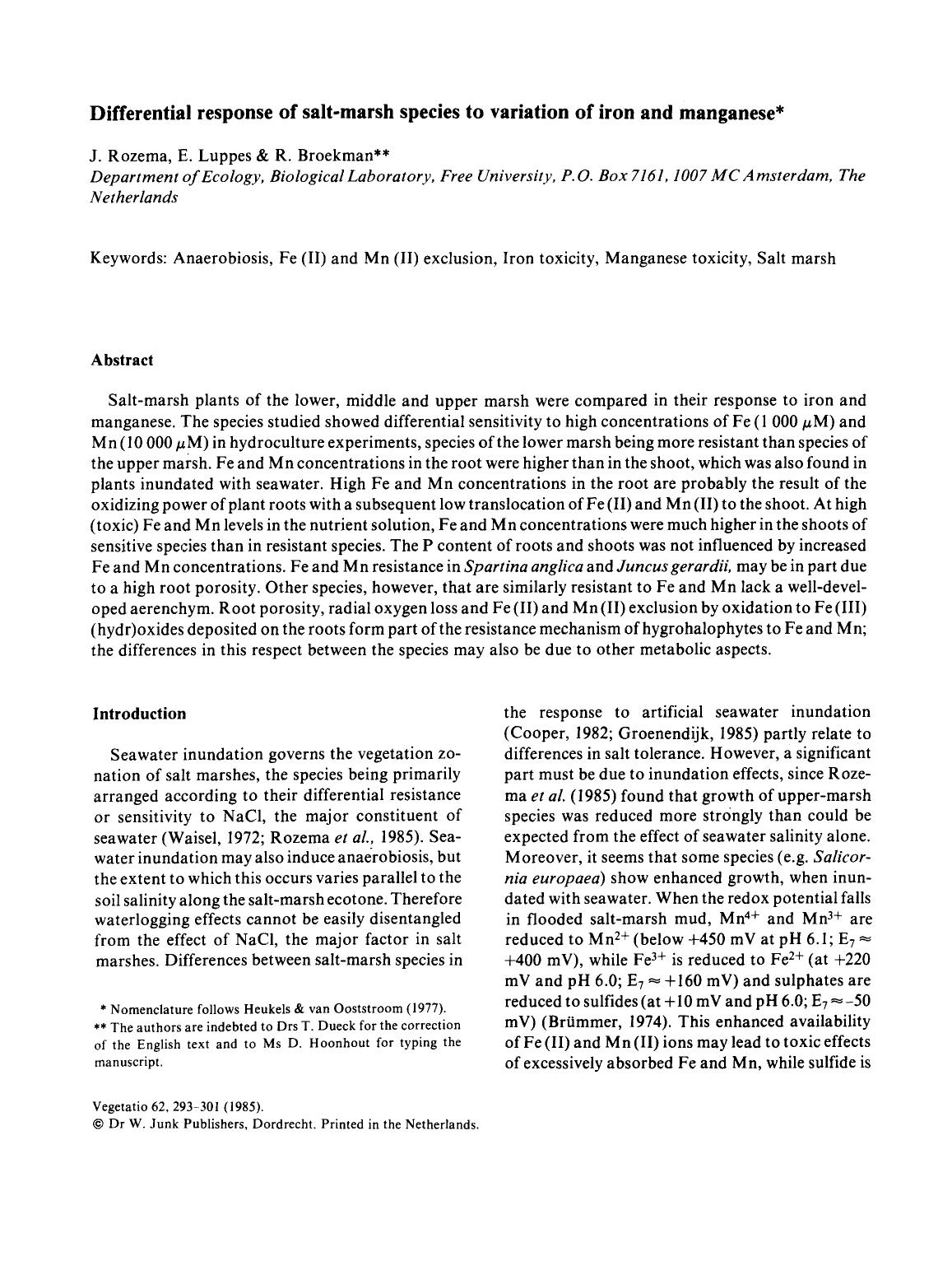 Differential response of salt-marsh species to variation of iron and manganese by Unknown