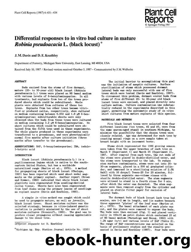 Differential responses to in vitro bud culture in mature <Emphasis Type="Italic">Robinia pseudoacacia<Emphasis> L. (black locust) by Unknown