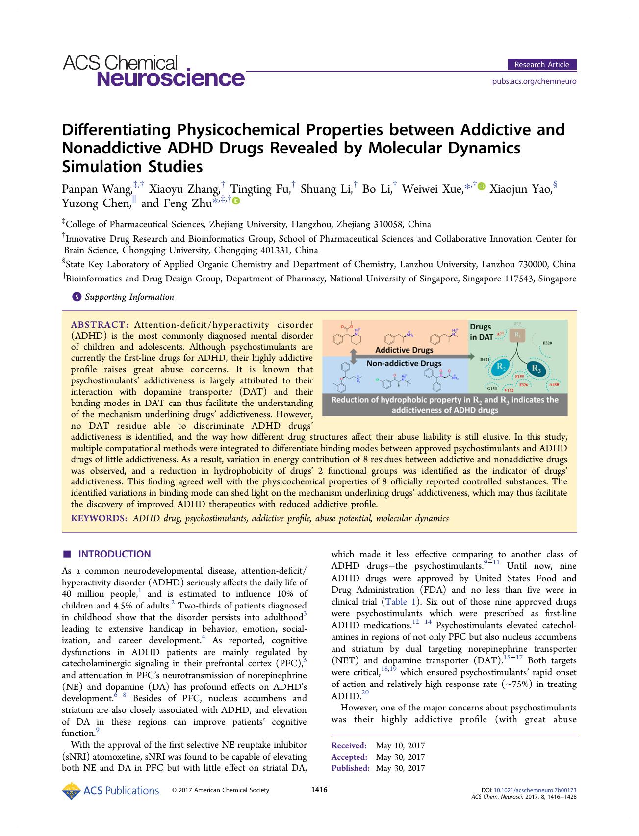 Differentiating Physicochemical Properties between Addictive and Nonaddictive ADHD Drugs Revealed by Molecular Dynamics Simulation Studies by unknow