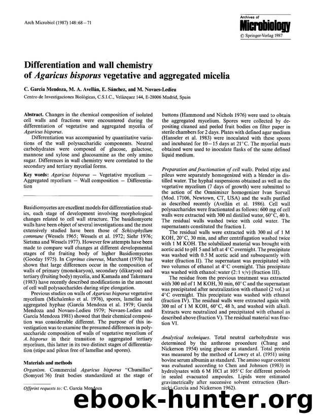 Differentiation and wall chemistry of <Emphasis Type="Italic">Agaricus bisporus<Emphasis> vegetative and aggregated micelia by Unknown