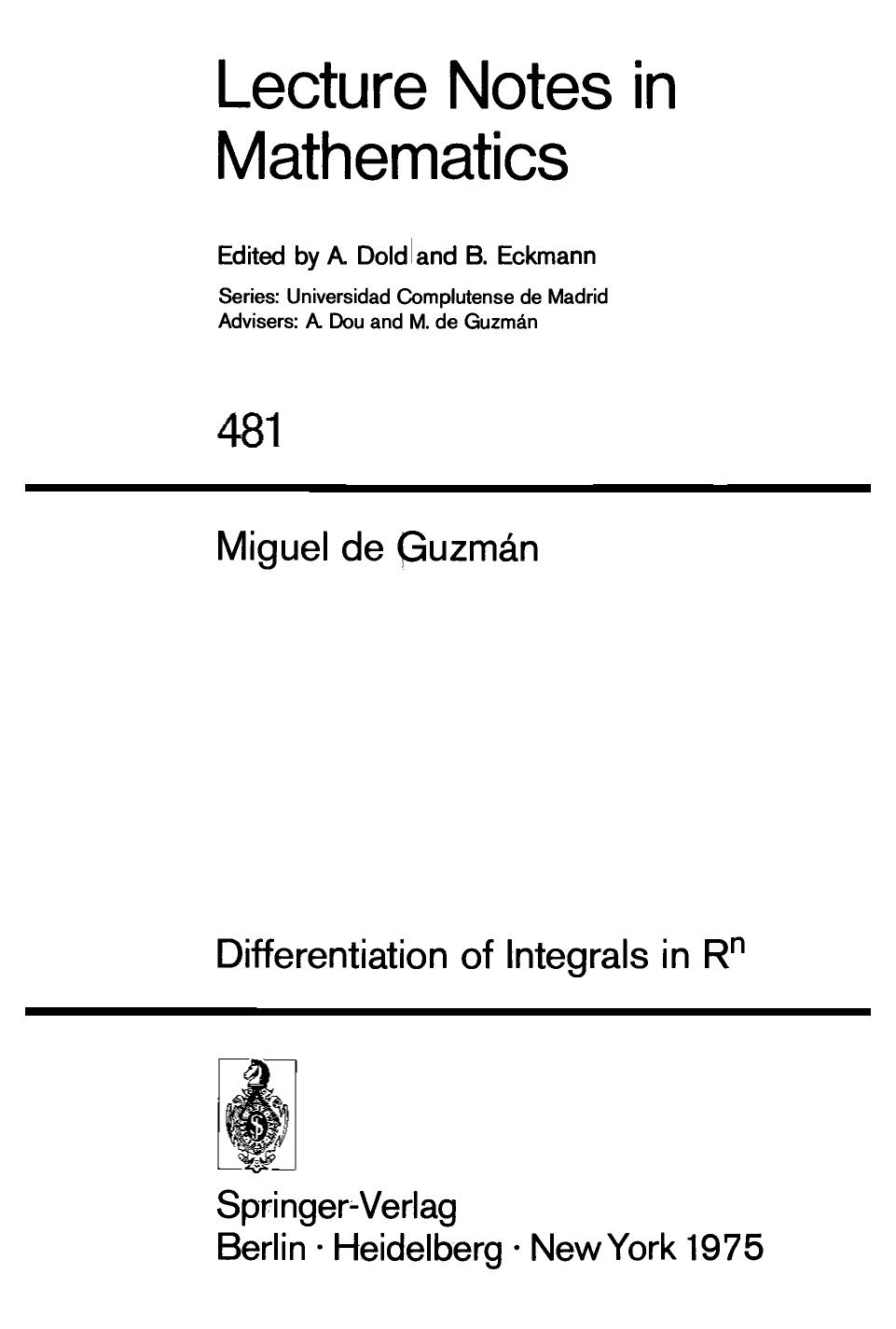 Differentiation of Integrals in Rn by Prof. Miguel de Guzmán (auth.)