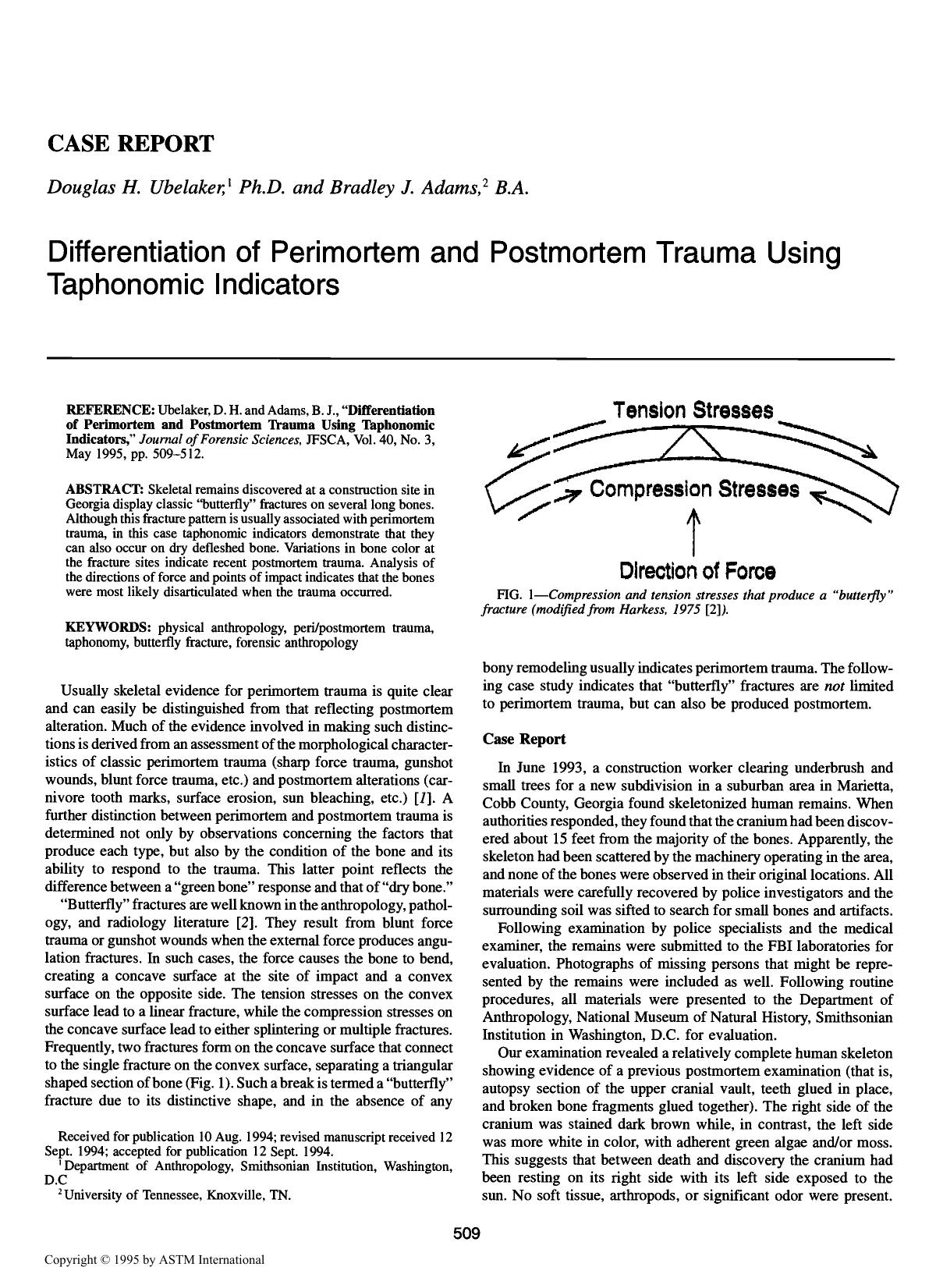 Differentiation of Perimortem and Postmortem Trauma Using Taphonomic Indicators by Ubelaker DH Adams BJ