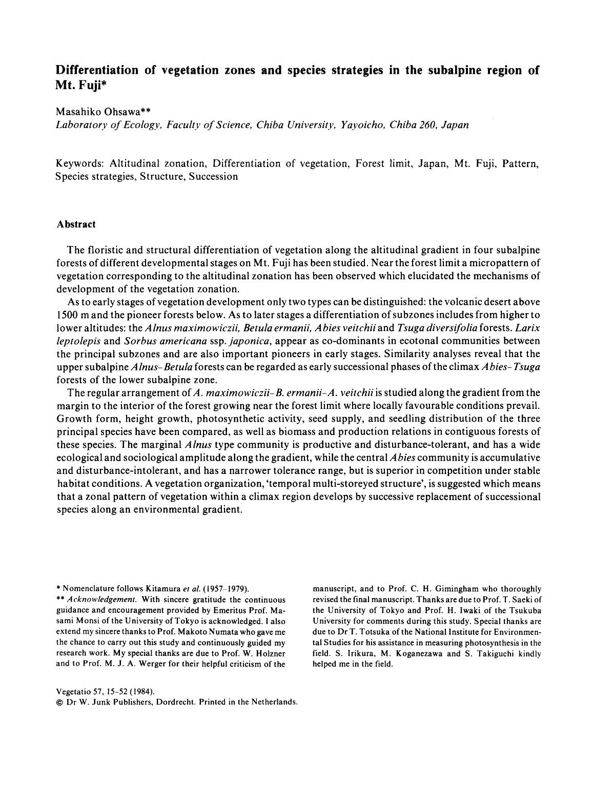 Differentiation of vegetation zones and species strategies in the subalpine region of Mt. Fuji by Unknown