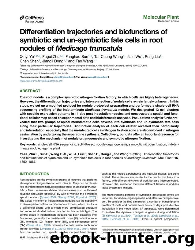 Differentiation trajectories and biofunctions of symbiotic and un-symbiotic fate cells in root nodules of Medicago truncatula by unknow