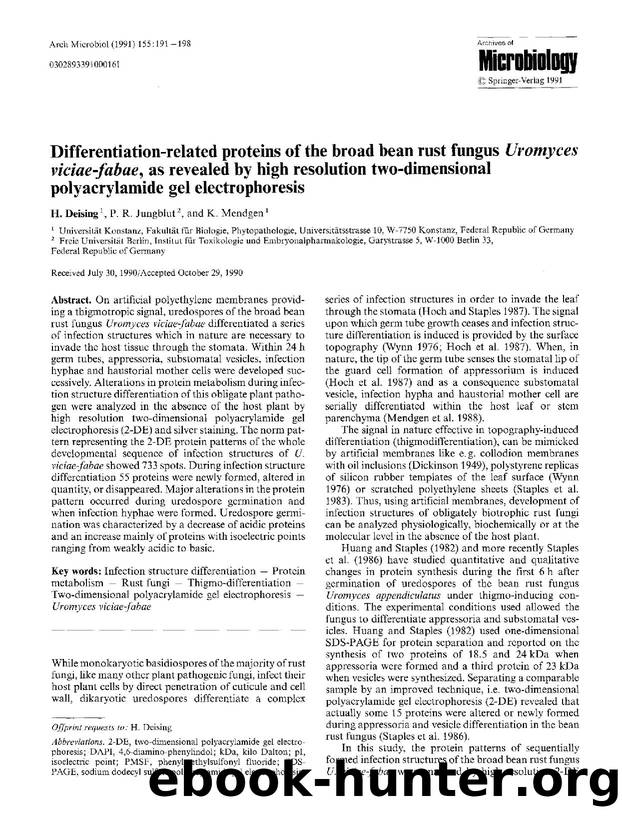 Differentiation-related proteins of the broad bean rust fungus <Emphasis Type="Italic">Uromyces viciae-fabae<Emphasis>, as revealed by high resolution two-dimensional polyacrylamid by Unknown