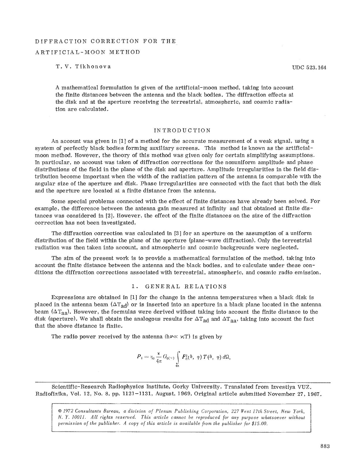 Diffraction correction for the artificial-moon method by Unknown