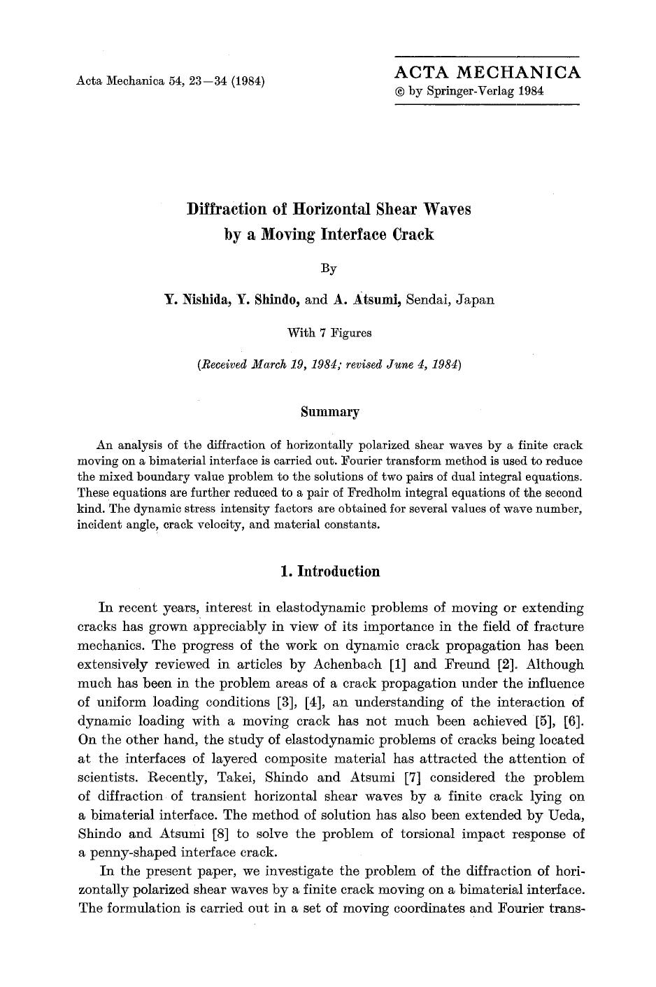 Diffraction of horizontal shear waves by a moving interface crack by Unknown