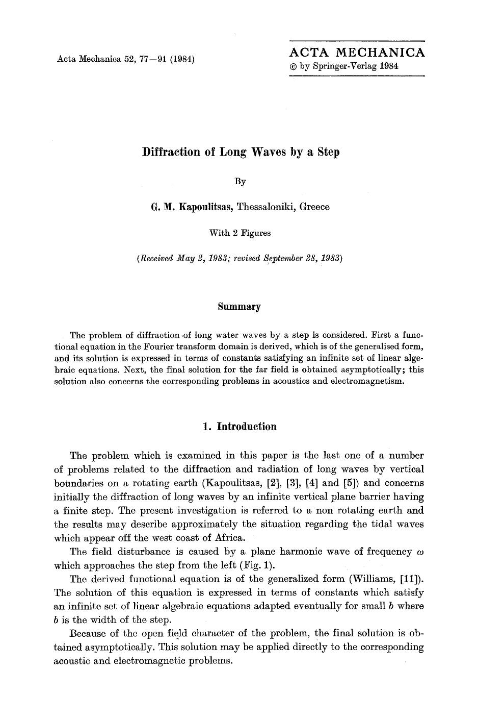 Diffraction of long waves by a step by Unknown