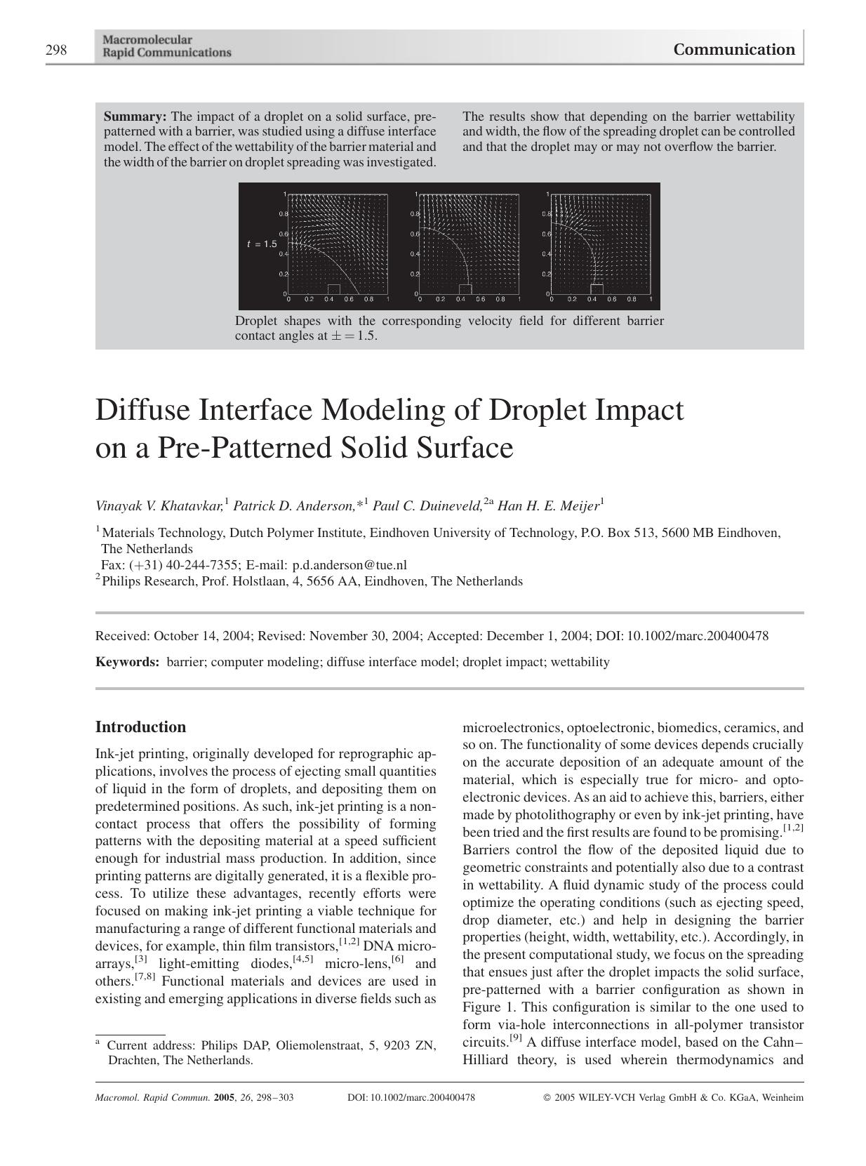 Diffuse Interface Modeling of Droplet Impact on a Pre-Patterned Solid Surface by Unknown