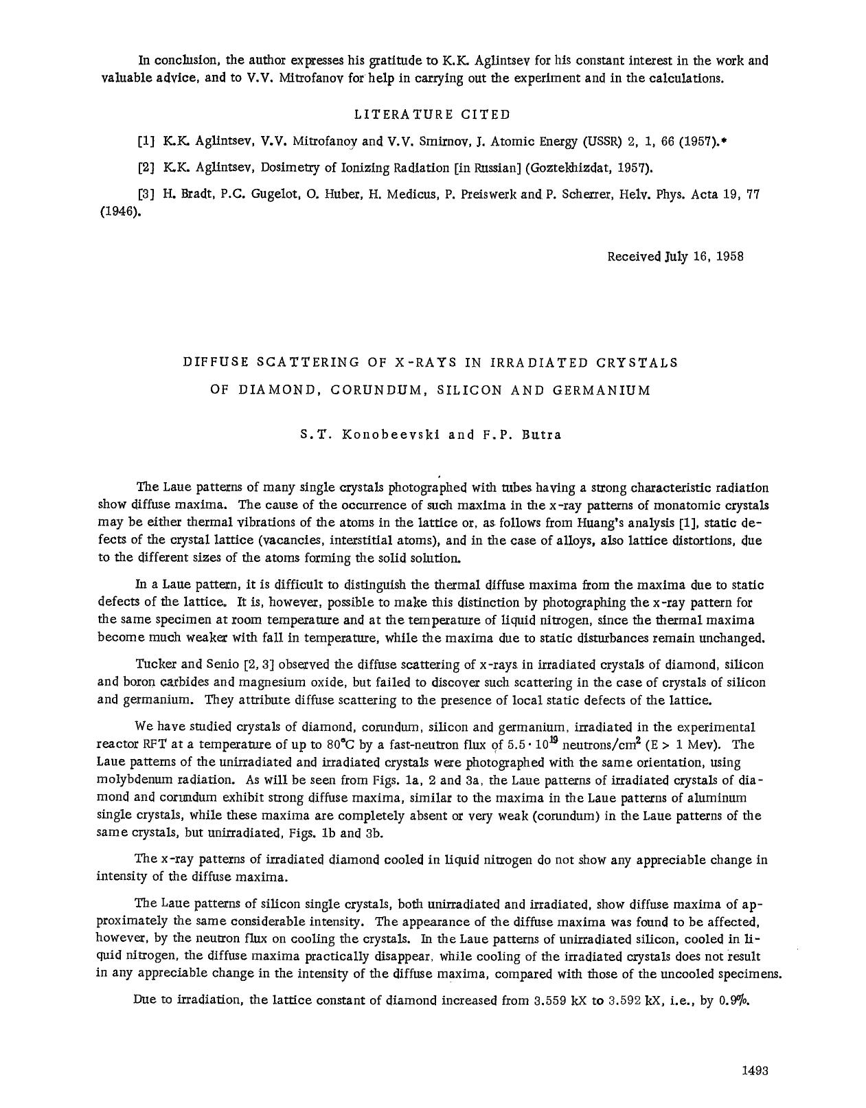 Diffuse scattering of x-rays in irradiated crystals of diamond, corundum, silicon and germanium by Unknown
