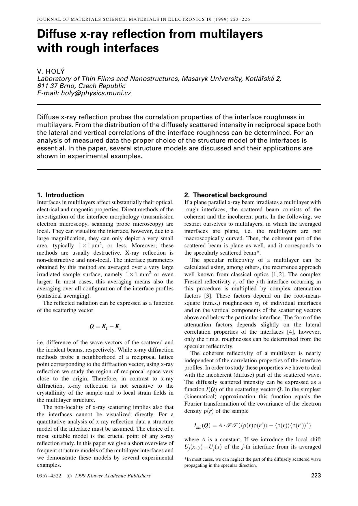 Diffuse x-ray reflection from multilayers with rough interfaces by Unknown