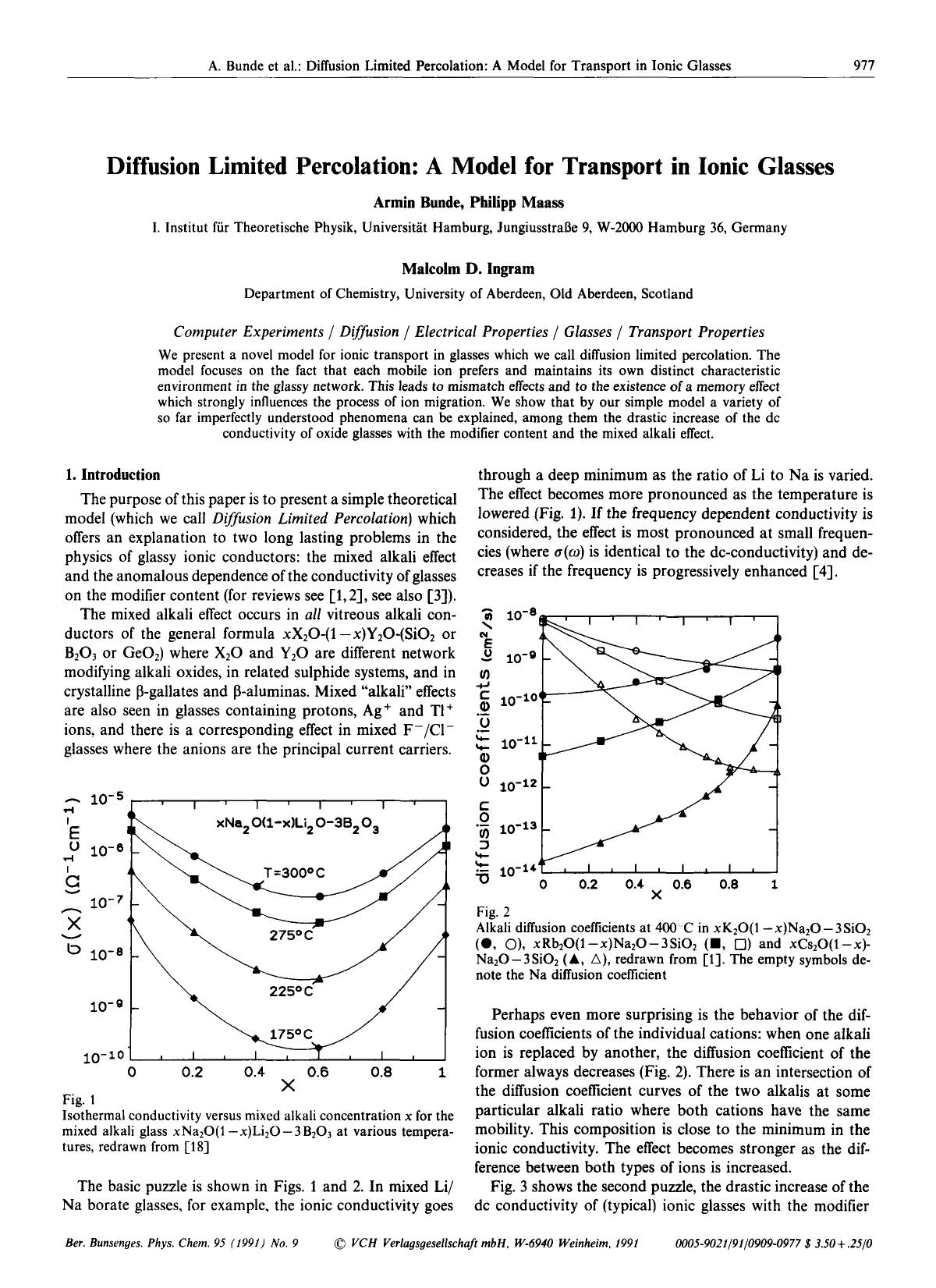 Diffusion Limited Percolation: A Model for Transport in Ionic Glasses by Unknown