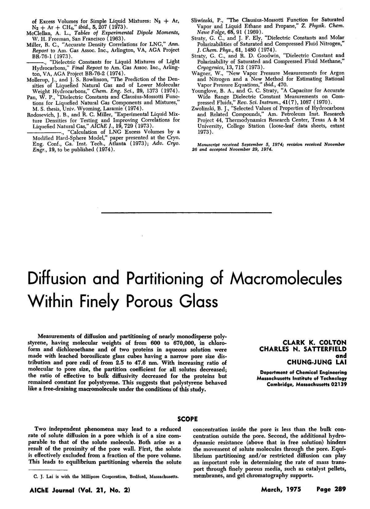 Diffusion and partitioning of macromolecules within finely porous glass by Unknown