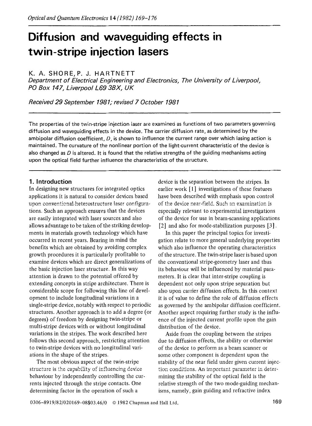 Diffusion and waveguiding effects in twin-stripe injection lasers by Unknown
