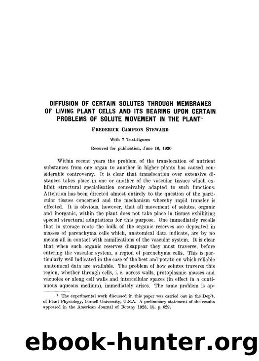 Diffusion of certain solutes through membranes of living plant cells and its bearing upon certain problems of solute movement in the plant by Unknown