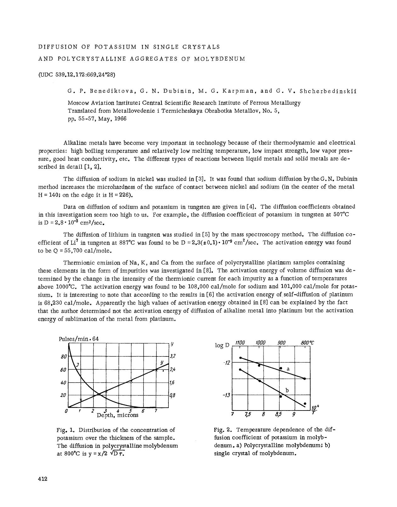 Diffusion of potassium in single crystals and polycrystalline aggregates of molybdenum by Unknown