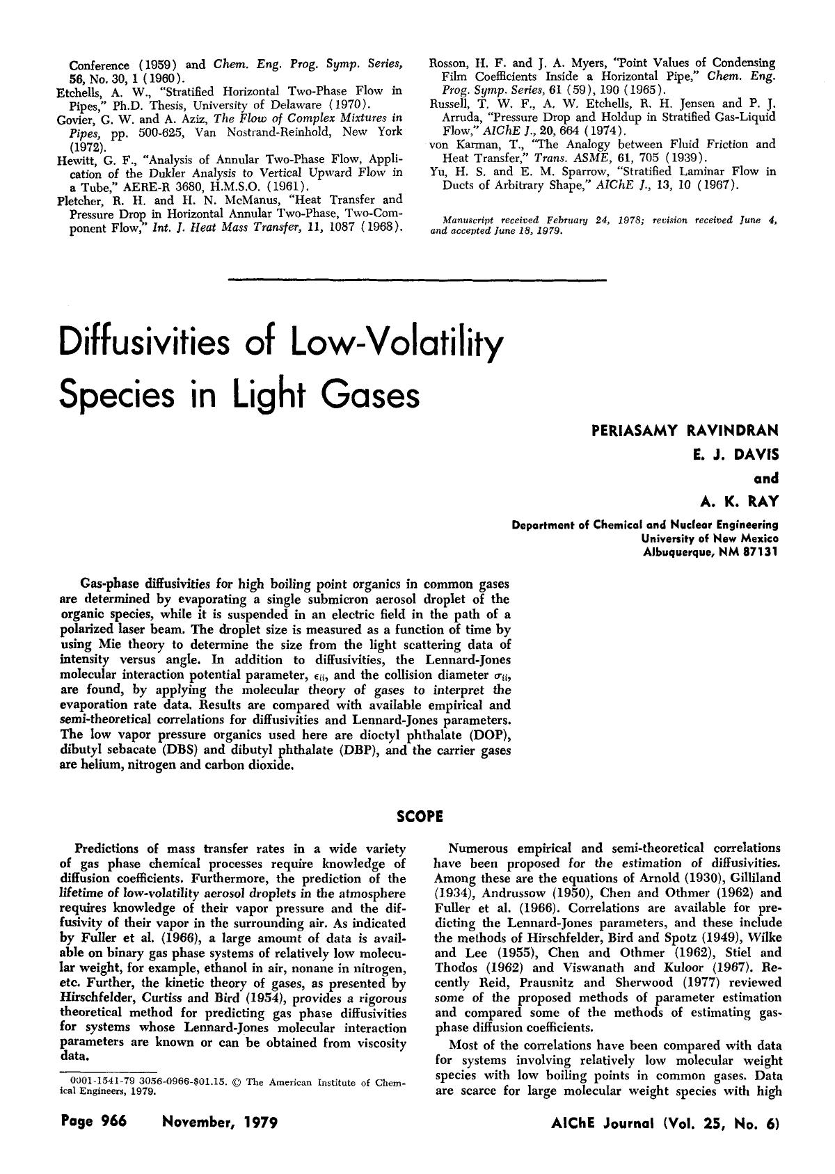 Diffusivities of low-volatility species in light gases by Unknown