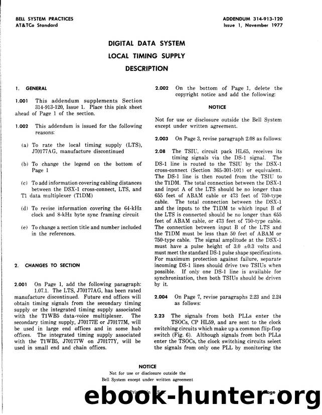 Digital Data System Local Timing Supply Description by AT&&T |
