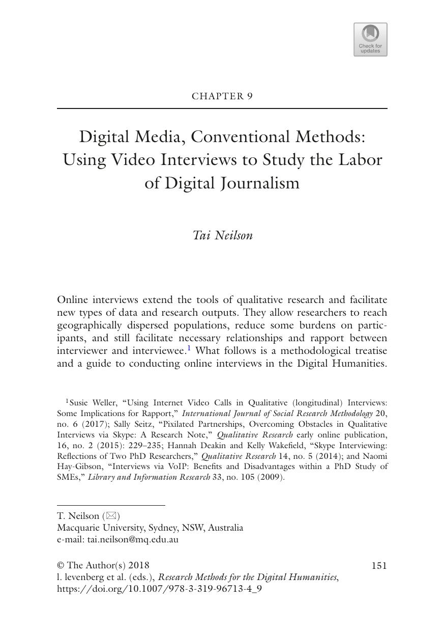 Digital Media, Conventional Methods: Using Video Interviews to Study the Labor of Digital Journalism by Tai Neilson