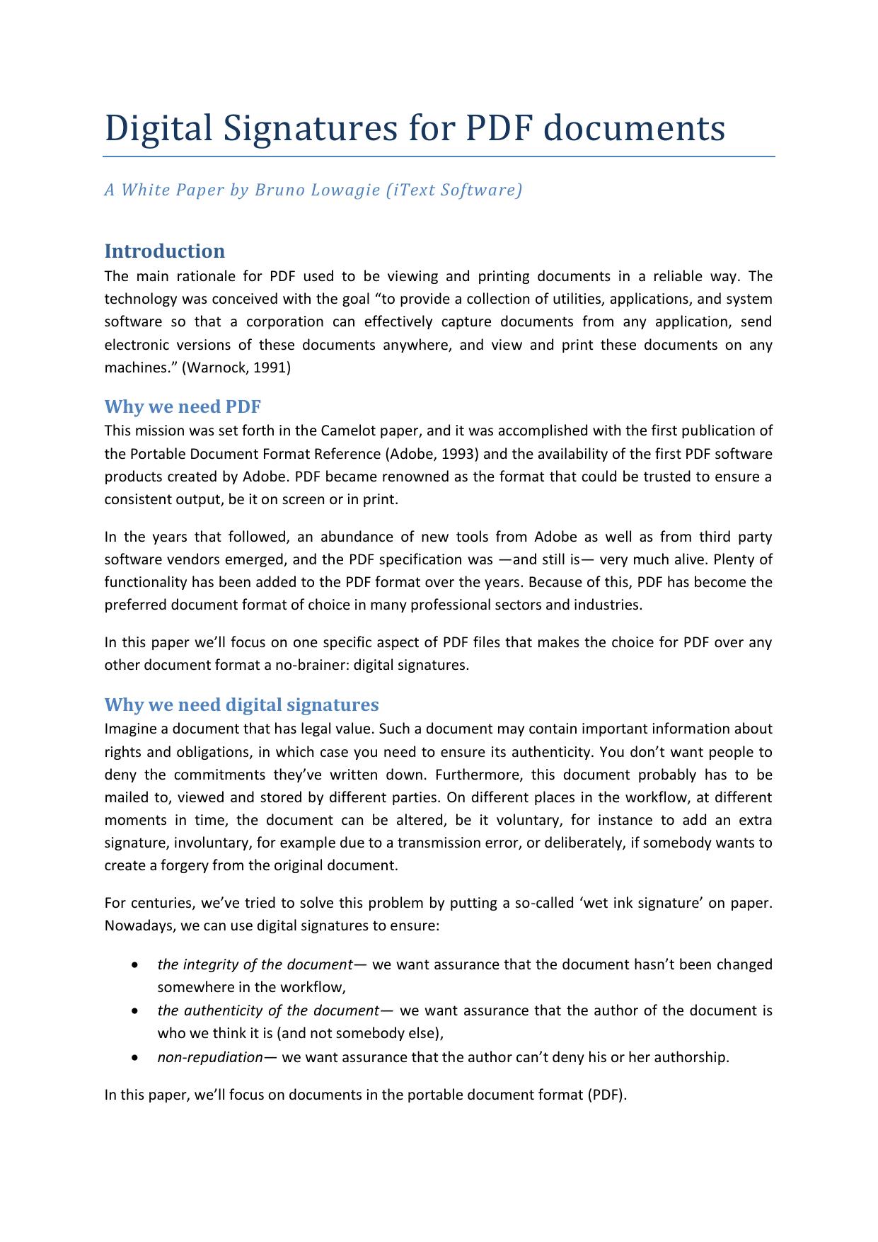 Digital Signatures for PDF documents by blowagie