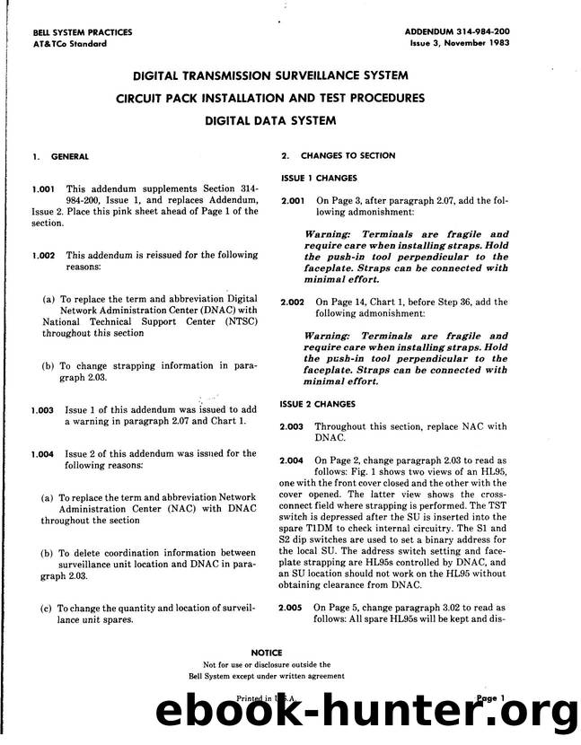 Digital Transmission Surveillance System Circuit Pack Installation and Test Procedures Digital Data System by AT&&T