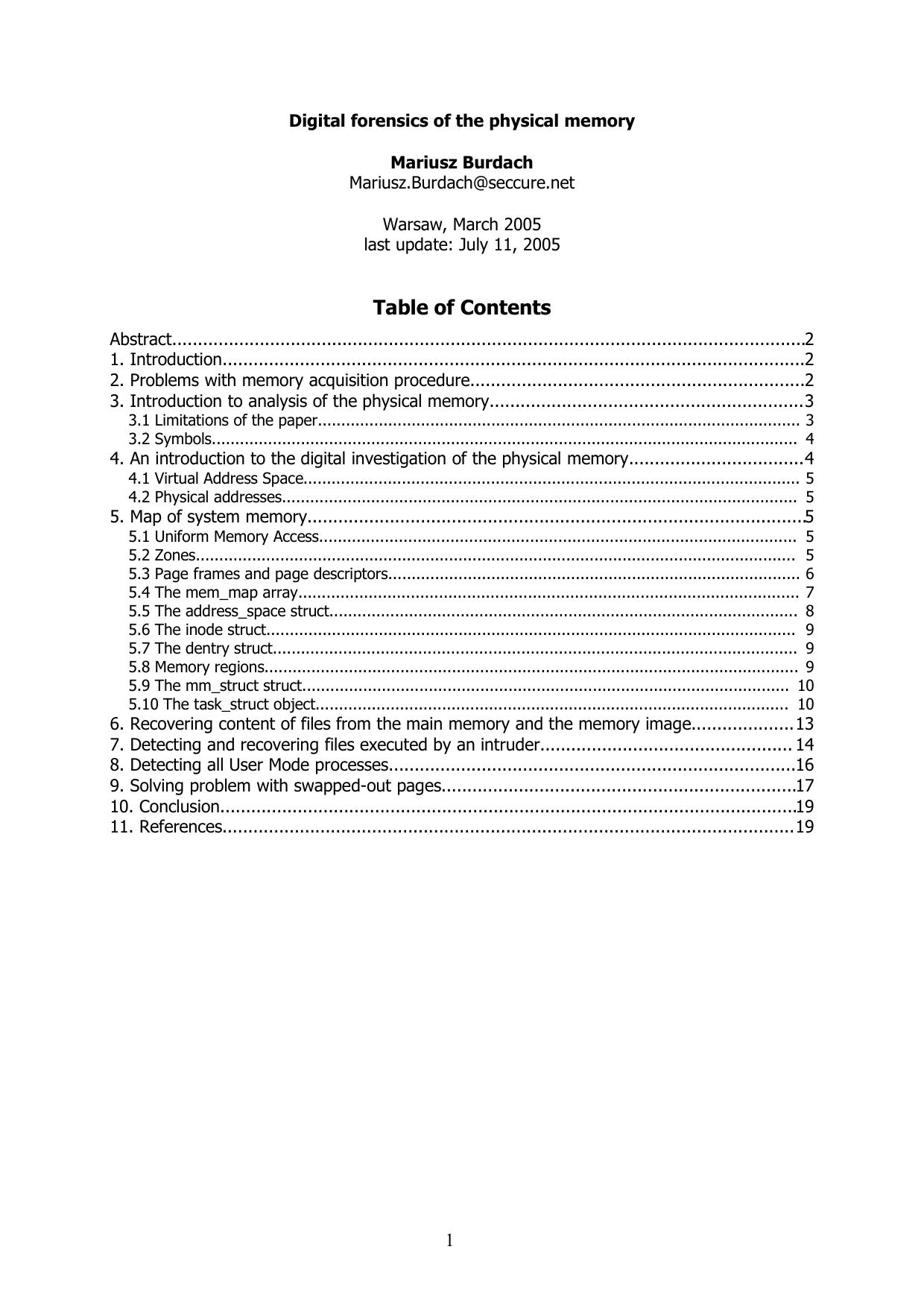 Digital forensics of the physical memory by mb