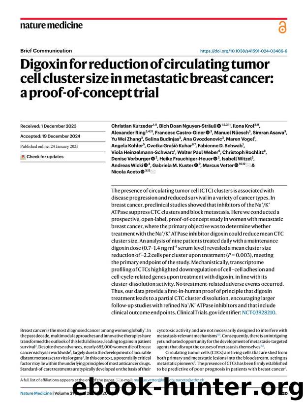 Digoxin for reduction of circulating tumor cell cluster size in metastatic breast cancer: a proof-of-concept trial by unknow