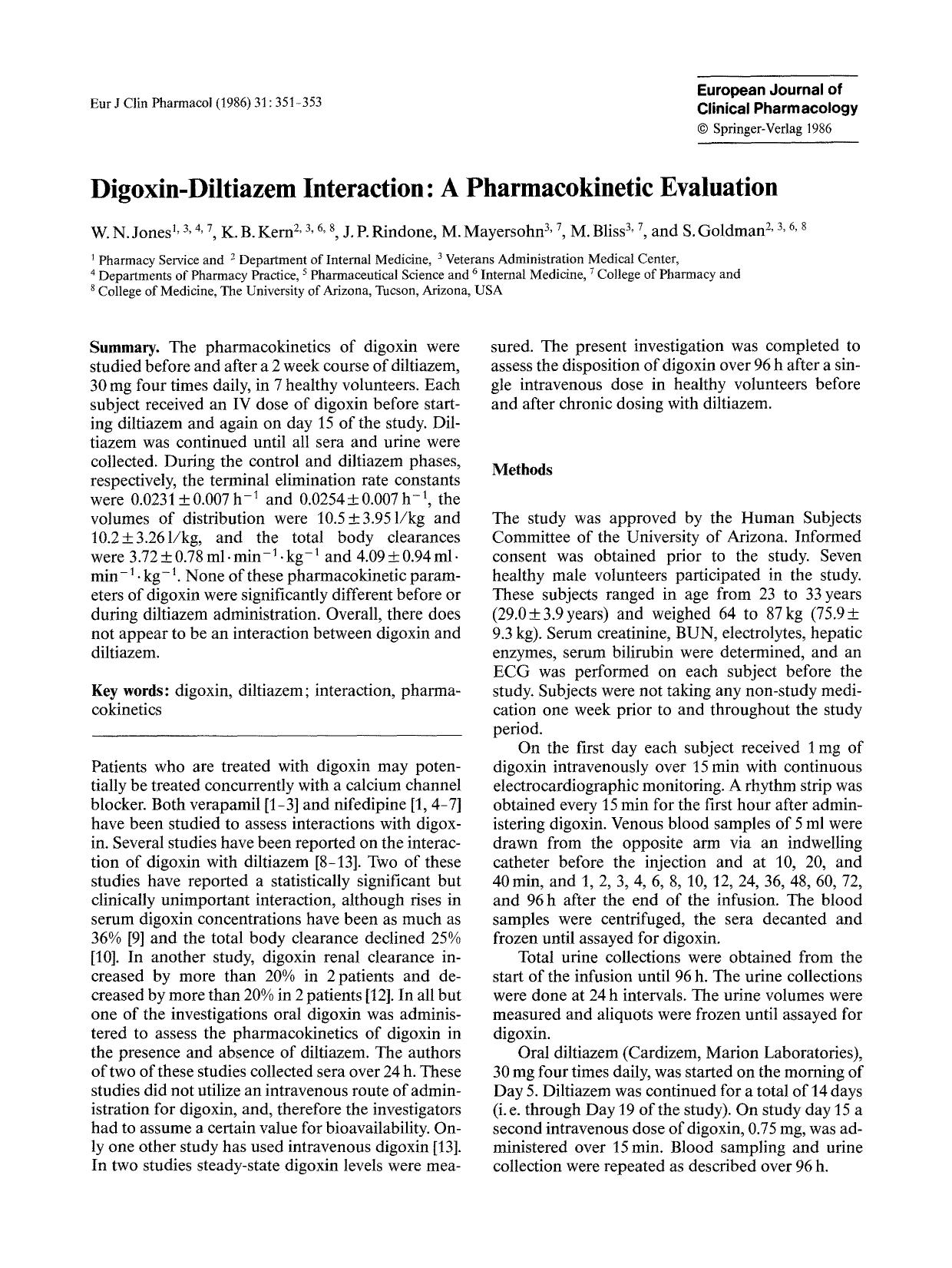 Digoxin-diltiazem interaction: A pharmacokinetic evaluation by Unknown
