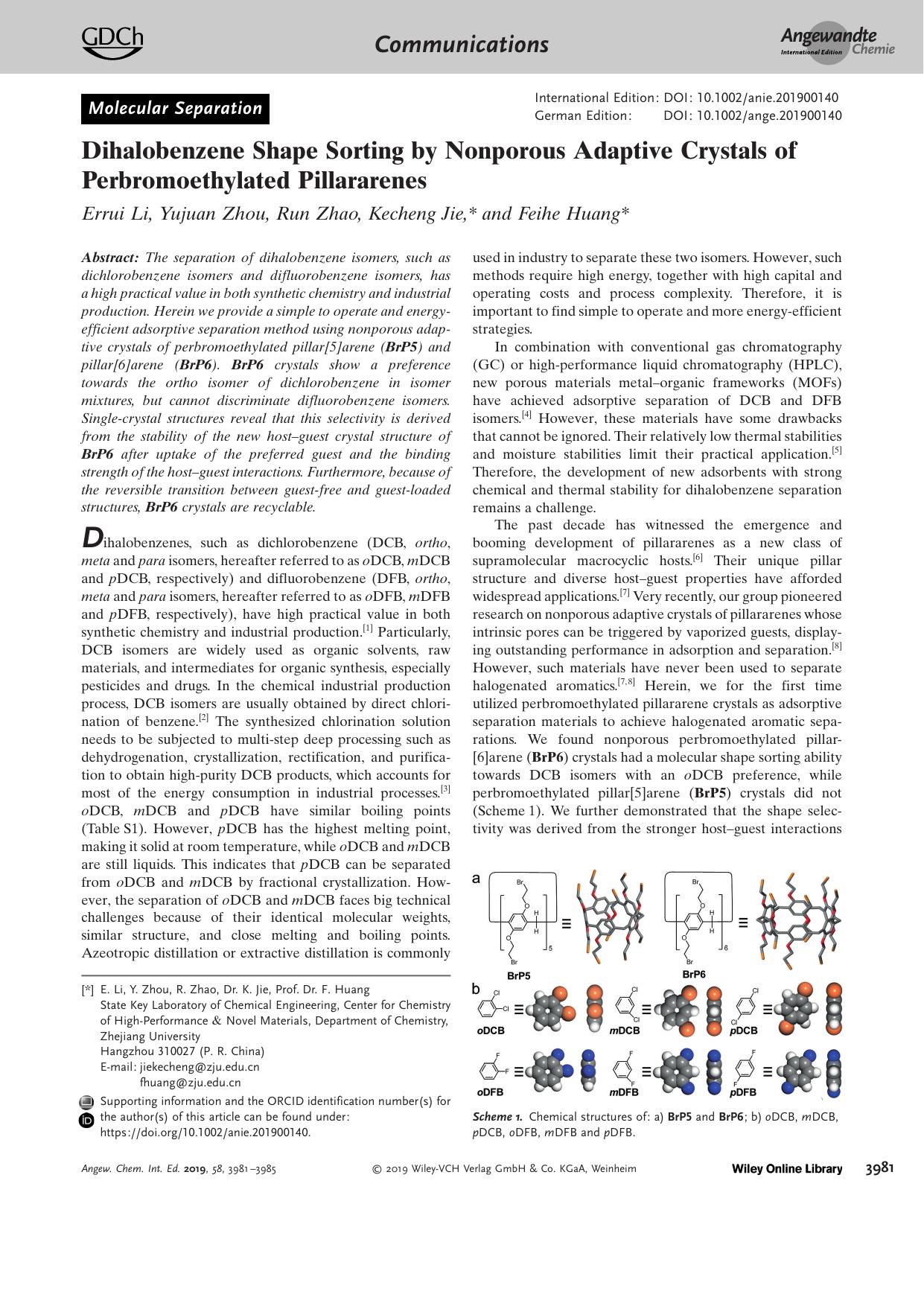 Dihalobenzene Shape Sorting by Nonporous Adaptive Crystals of Perbromoethylated Pillararenes by Unknown