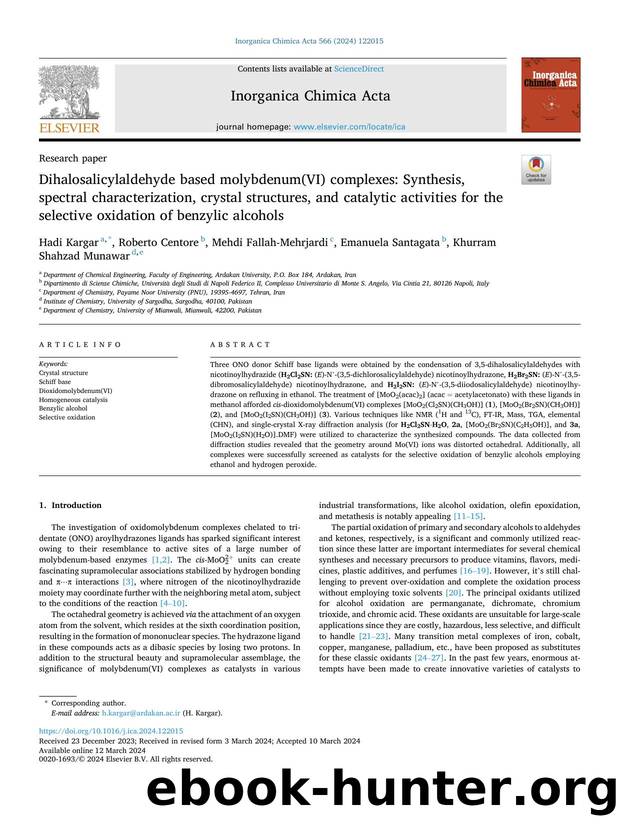 Dihalosalicylaldehyde based molybdenum(VI) complexes: Synthesis, spectral characterization, crystal structures, and catalytic activities for the selective oxidation of benzylic alcohols by unknow