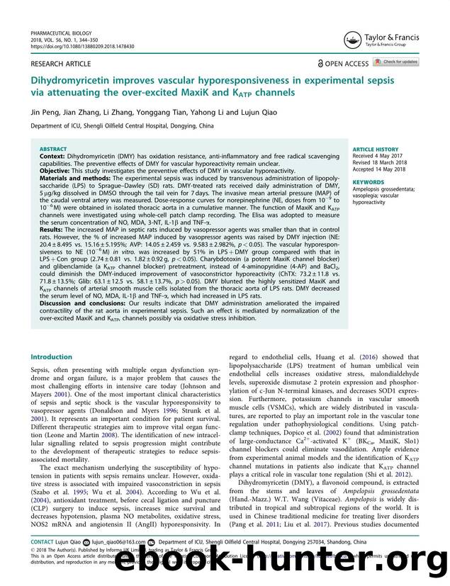 Dihydromyricetin improves vascular hyporesponsiveness in experimental sepsis via attenuating the over-excited MaxiK and KATP channels by Peng Jin & Zhang Jian & Zhang Li & Tian Yonggang & Li Yahong & Qiao Lujun