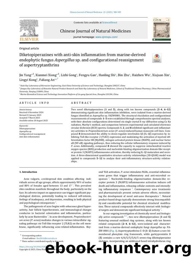 Diketopiperazines with anti-skin inflammation from marine-derived endophytic fungus Aspergillus sp. and configurational reassignment of aspertryptanthrins by unknow