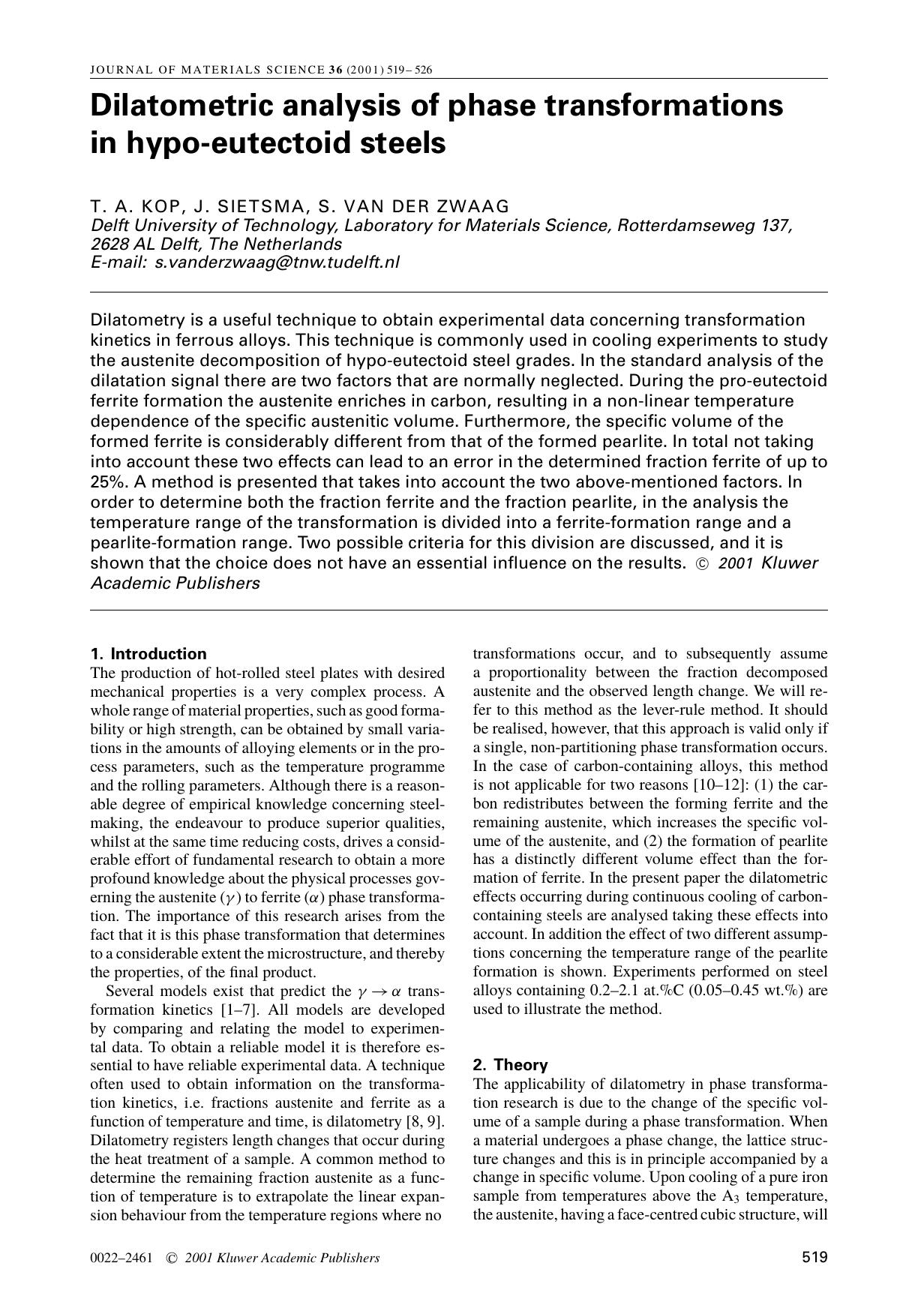 Dilatometric analysis of phase transformations in hypo-eutectoid steels by Unknown