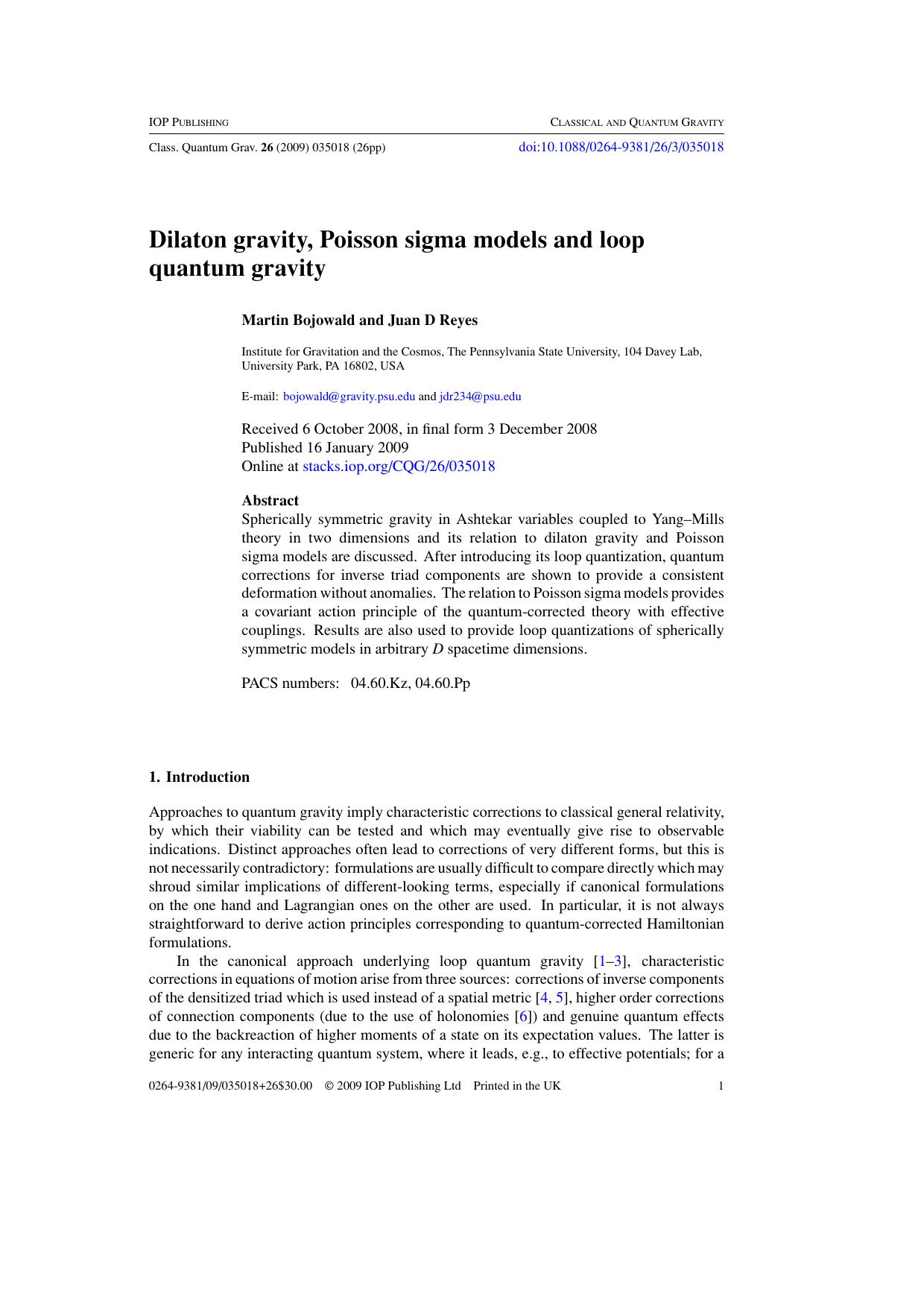 Dilaton gravity, Poisson sigma models and loop quantum gravity by M Bojowald and J D Reyes