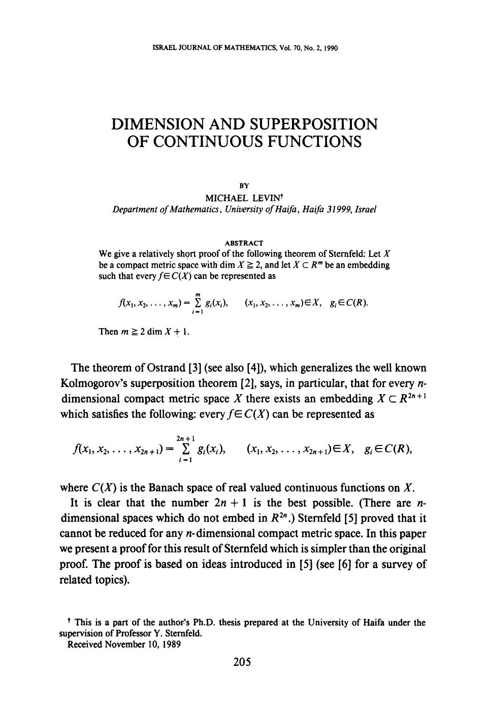 Dimension and superposition of continuous functions by Unknown