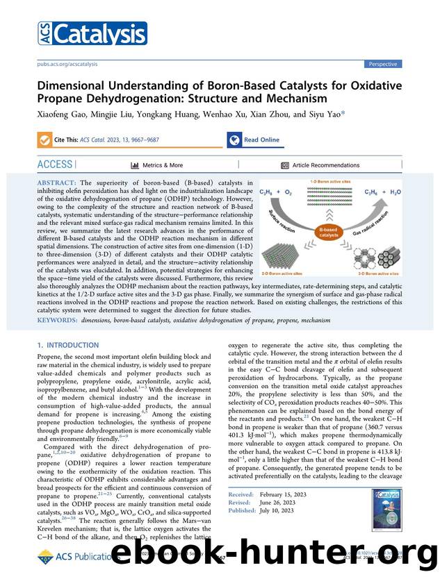Dimensional Understanding of Boron-Based Catalysts for Oxidative Propane Dehydrogenation: Structure and Mechanism by Xiaofeng Gao Mingjie Liu Yongkang Huang Wenhao Xu Xian Zhou and Siyu Yao